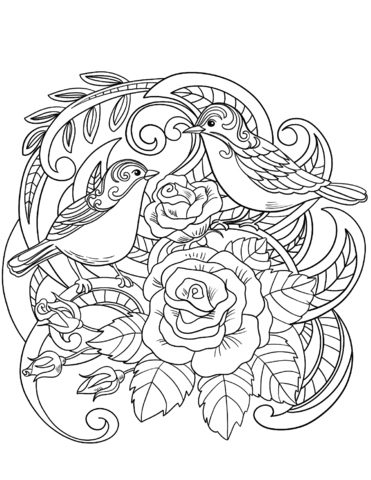 House Sparrow In Flowers Coloring Page